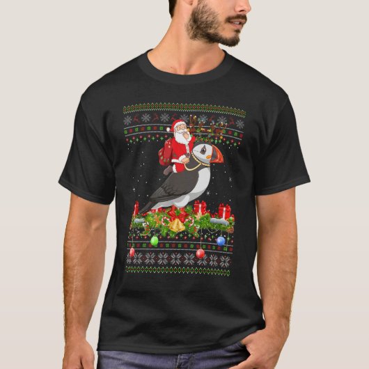 Puffin Bird   Ugly Santa Riding Puffin Christmas Tシャツ (正面)