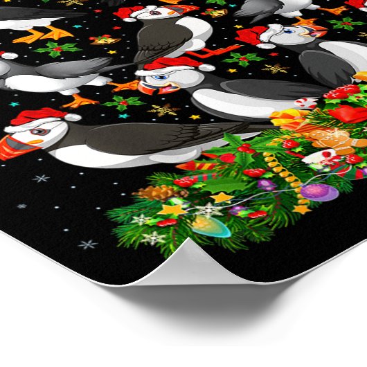 Puffin Bird Xmas Tree Gift Santa Hat Puffin Christ ポスター (角)