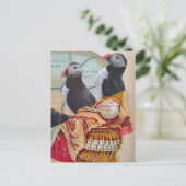 Puffin Birds on the Brain Surreal mixed media  ポストカード (スタンド正面)