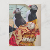 Puffin Birds on the Brain Surreal mixed media  ポストカード (正面)