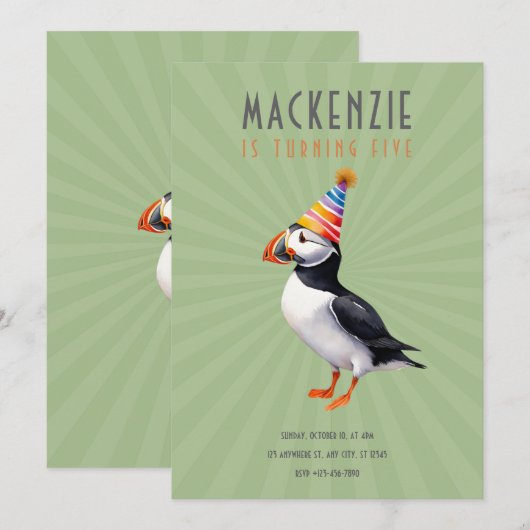 Puffin Birthday Invitation 招待状 (正面/裏面)