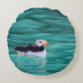 Puffin In Resurrection Bay, Alaska ラウンドクッション