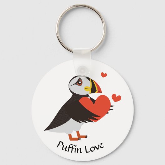Puffin Love Red Hearts Keychain キーホルダー (正面)