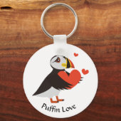 Puffin Love Red Hearts Keychain キーホルダー (正面)