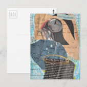Puffin With Fish Mixed Media Collage ポストカード (正面/裏面)