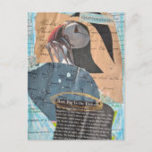 Puffin With Fish Mixed Media Collage ポストカード (正面)