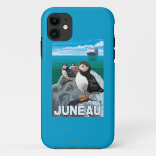 Puffins & Cruise Ship -アラスカ州ジュノー iPhone 11 ケース
