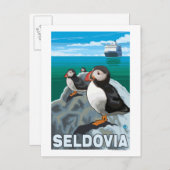 Puffins & Cruise Ship - Seldovia，アラスカ ポストカード (正面/裏面)