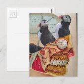 Puffins on my Brain Surreal mixed media collage  ポストカード (正面/裏面)