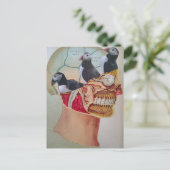 Puffins on the Brain Surreal mixed media collage  ポストカード (スタンド正面)