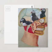 Puffins on the Brain Surreal mixed media collage  ポストカード (正面/裏面)