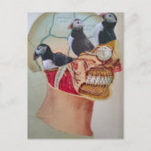 Puffins on the Brain Surreal mixed media collage  ポストカード (正面)