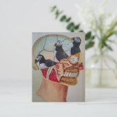 Puffins on the Brain Surreal mixed media collage  ポストカード (スタンド正面)