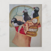 Puffins on the Brain Surreal mixed media collage  ポストカード (正面)