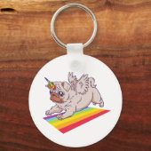 PUGおもしろいはユニコーンかわいいレインボー・ドッグになりたい キーホルダー (正面)