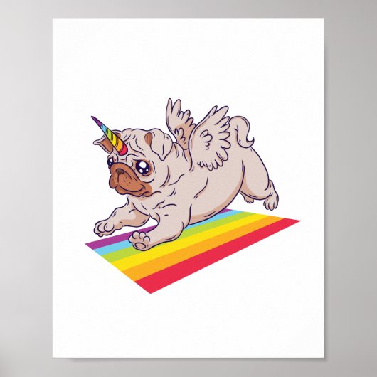 PUGおもしろいはユニコーンかわいいレインボー・ドッグになりたい ポスター (正面)