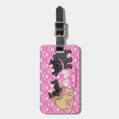 Pugかわいこちゃんストライプピンクのとポーズカスタマイズ-  ラゲッジタグ (正面縦)