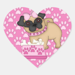 Pugかわいこちゃんピンクストライプのと前足 ハートシール