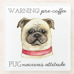 Pugとのプレコーヒー好戦的な態度 ガラスコースター