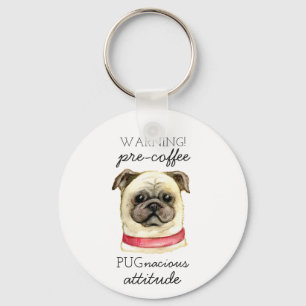 Pugとのプレコーヒー好戦的な態度 キーホルダー