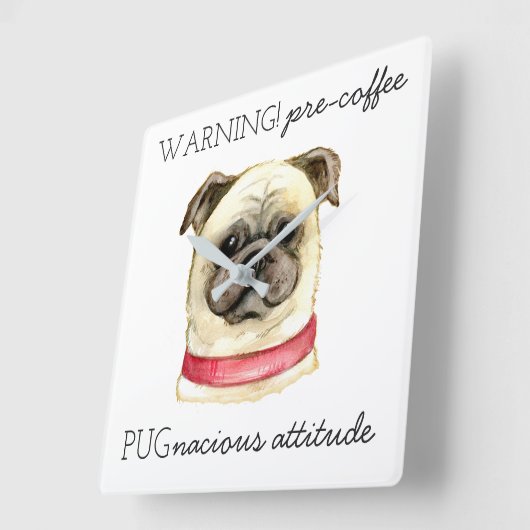 Pugとのプレコーヒー好戦的な態度 スクエア壁時計 (傾斜)