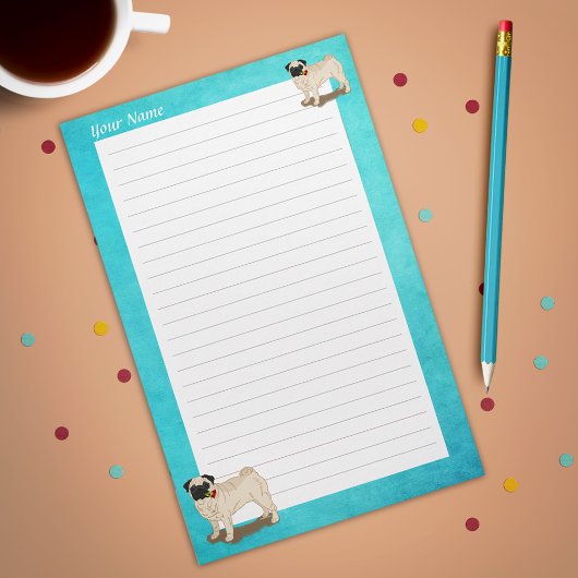 Pugとバラあなたの名前スローガンかわいい犬 便箋