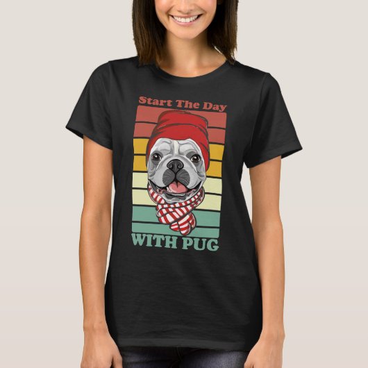 PugのTシャツ282クラシックで一日を始める Tシャツ (正面)