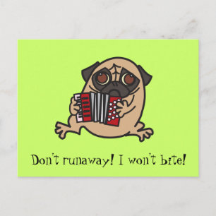 Pugアコーディオン ポストカード