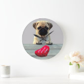 Pugウィジングハッピーバレンタインデーハート時計 ラージ壁時計 (ホーム)
