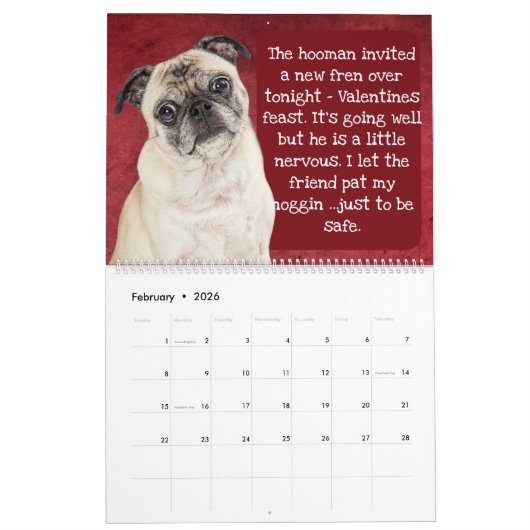 Pugカレンダーの感想 カレンダー (2月 2026)