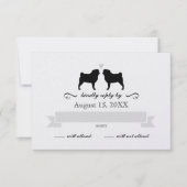 PUGシルエット結婚式RSVP返信 出欠カード (正面)