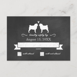 PUGシルエット結婚式RSVP返信 出欠カード