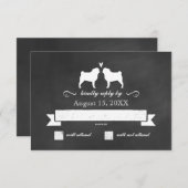 PUGシルエット結婚式RSVP返信 出欠カード (正面/裏面)