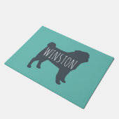 Pugシルエット |グレーとティール(緑がかった色) パーソナライズされた ドアマット (アングル)