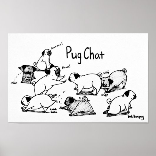 Pugチャット(黒いパグ付き) ポスター (正面)