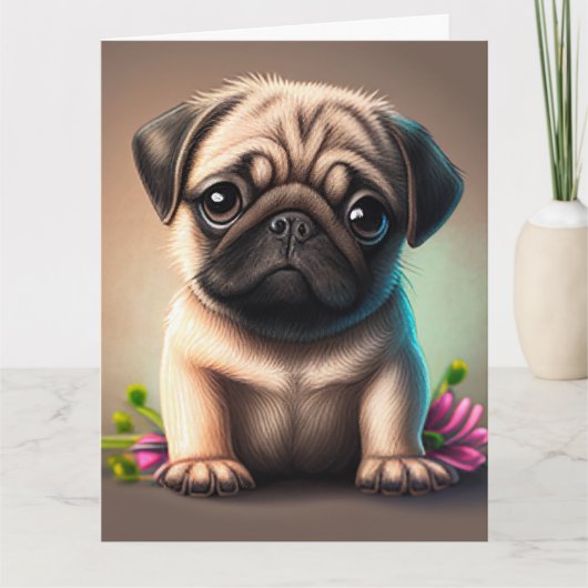 PUGドッグアート任意の大事な行事グリーティングカード カード (正面)