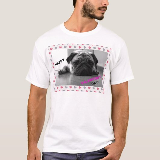 Pugハッピーバレンタインデー Tシャツ (正面)