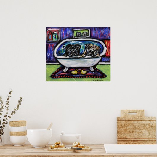 Pugバスタイム ポスター (キッチン)