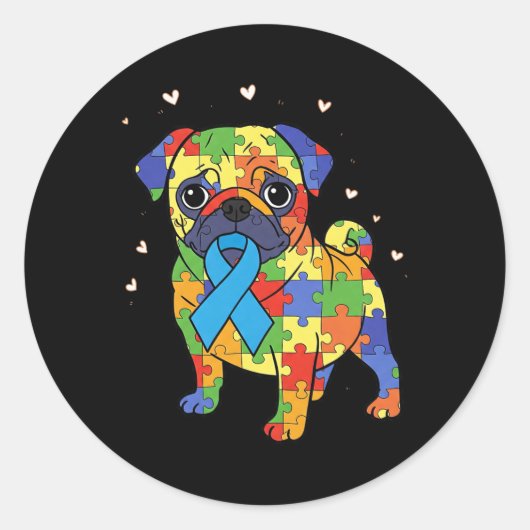 PUGパズル自閉症意識自閉症犬が私を子宮 ラウンドシール (正面)