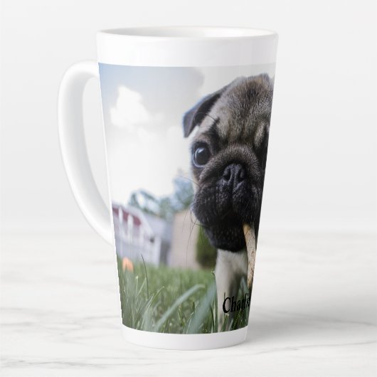Pugパーソナライズされた Dogの写真と名前 カフェラテマグ (左アングル)