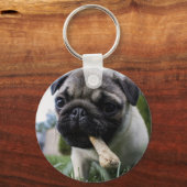 Pugパーソナライズされた Dogの写真と名前 キーホルダー (正面)