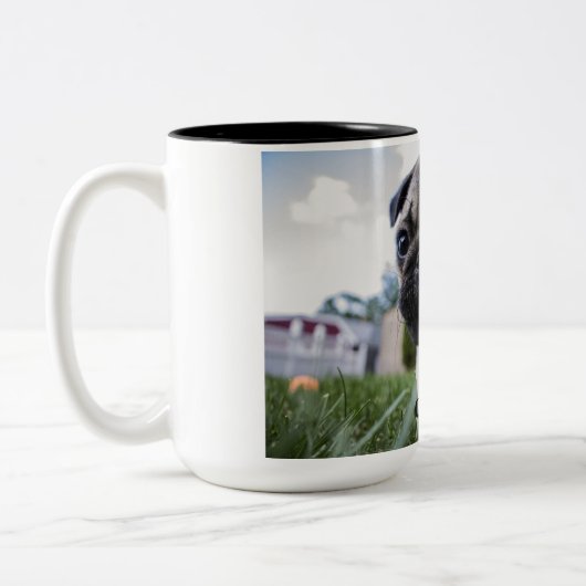 Pugパーソナライズされた Dogの写真と名前 ツートーンマグカップ (左)