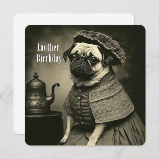 Pugビクトリアン誕生日カード – おもしろい Pugの写真 シーズンカード (正面/裏面)