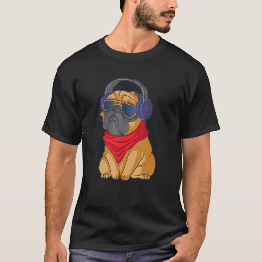 PUGヘッドセットドッグ Tシャツ (正面)