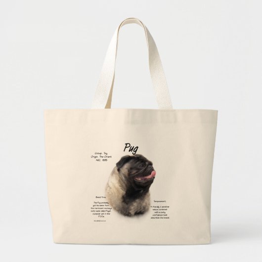 Pug履歴デザイン ラージトートバッグ (正面)