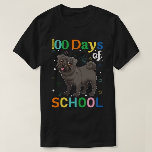 Pug愛犬家先生学生100th Day of School Tシャツ (デザイン正面)