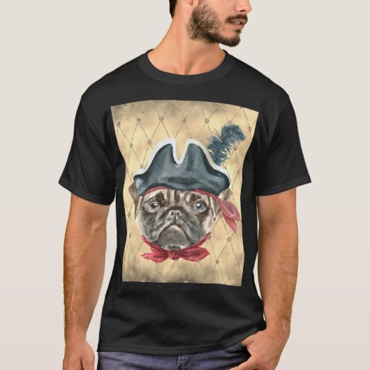 pug海賊Tシャツを黒く塗る Tシャツ (正面)