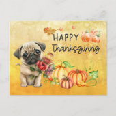 PUG犬幸せな感謝祭の日の水色 シーズンポストカード (正面)