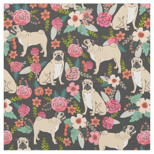 PUG花模様布プリントデザインペット布 ファブリック (クローズアップ)