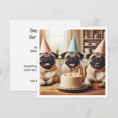 Pug誕生日カード、Pugカード、Pug 招待状 (正面/裏面)